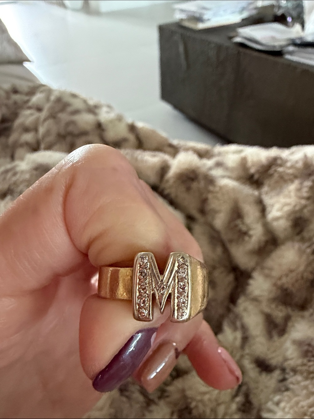 Gold-Tone Men's 'M' Initial Ring with Crystal Accents